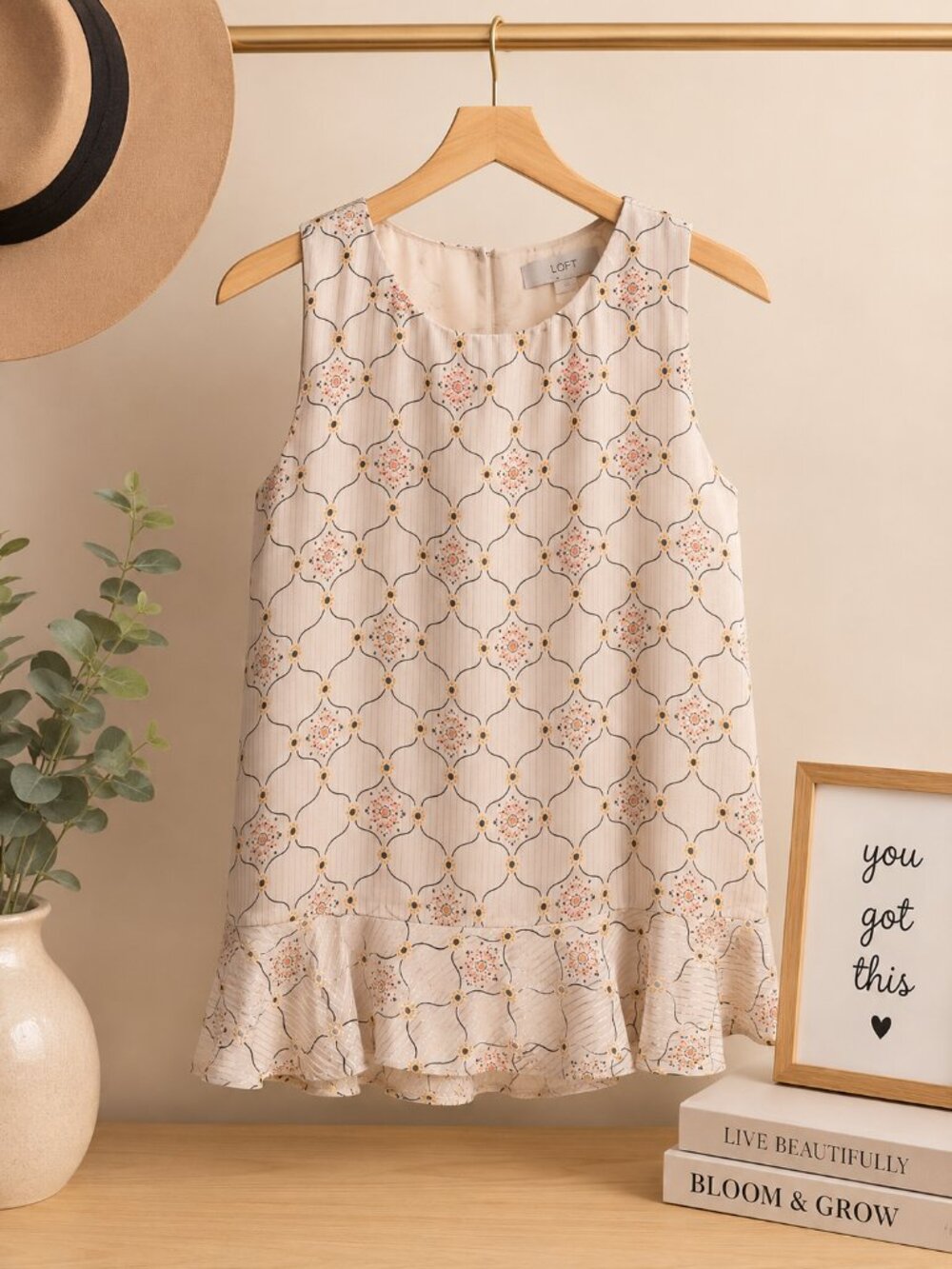 Loft Floral Geometric Ruffle Hem Skirt